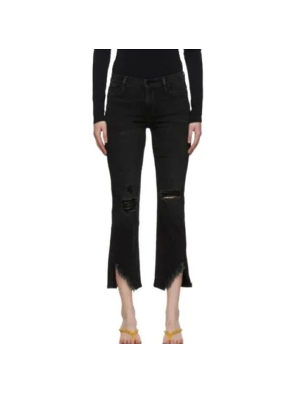 FRAME Denim Le High Straight Side Fray Jeans in black Size 29